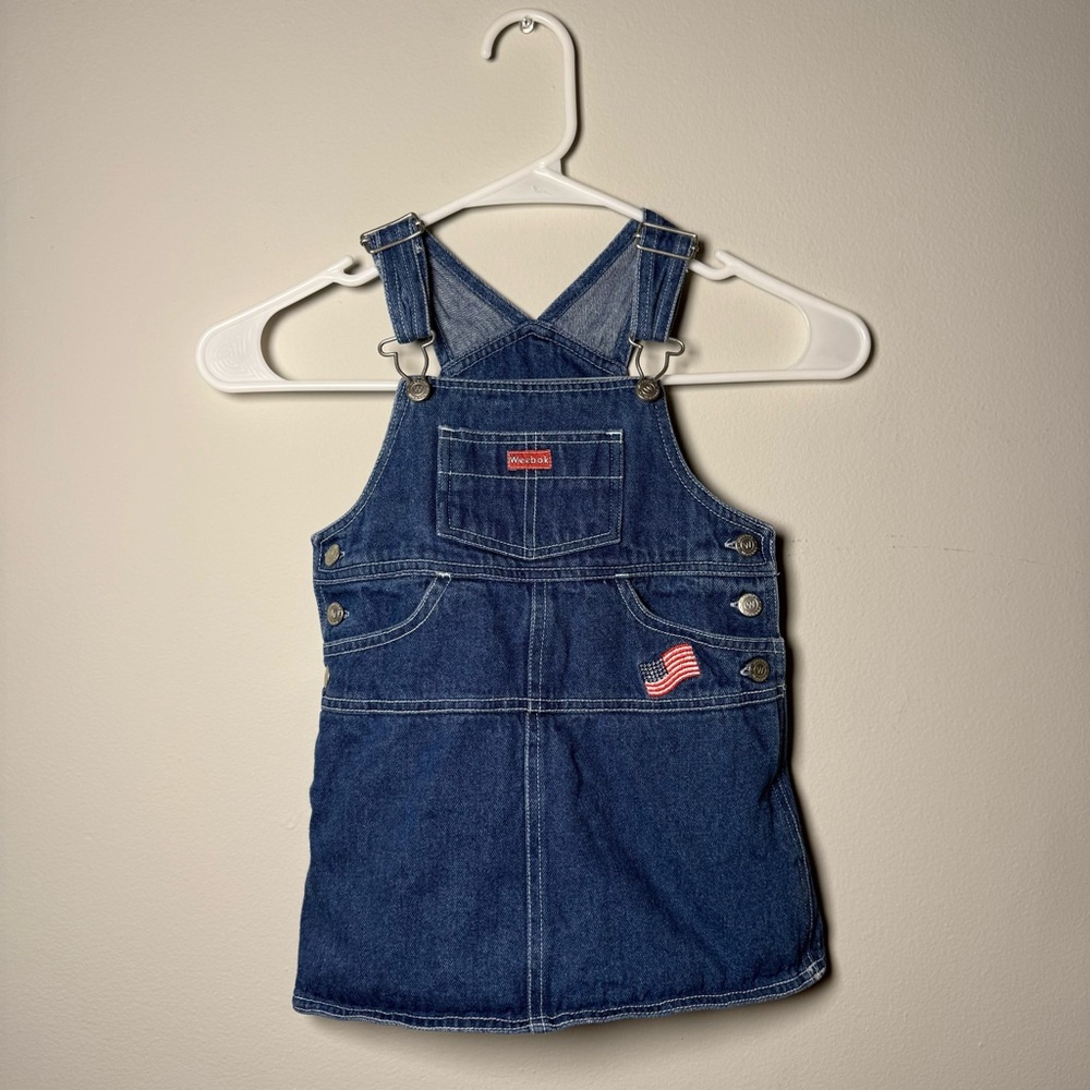 Vintage Y2K Weebok by Reebok Denim Overall Dress 24M Toddler Girls USA Flag